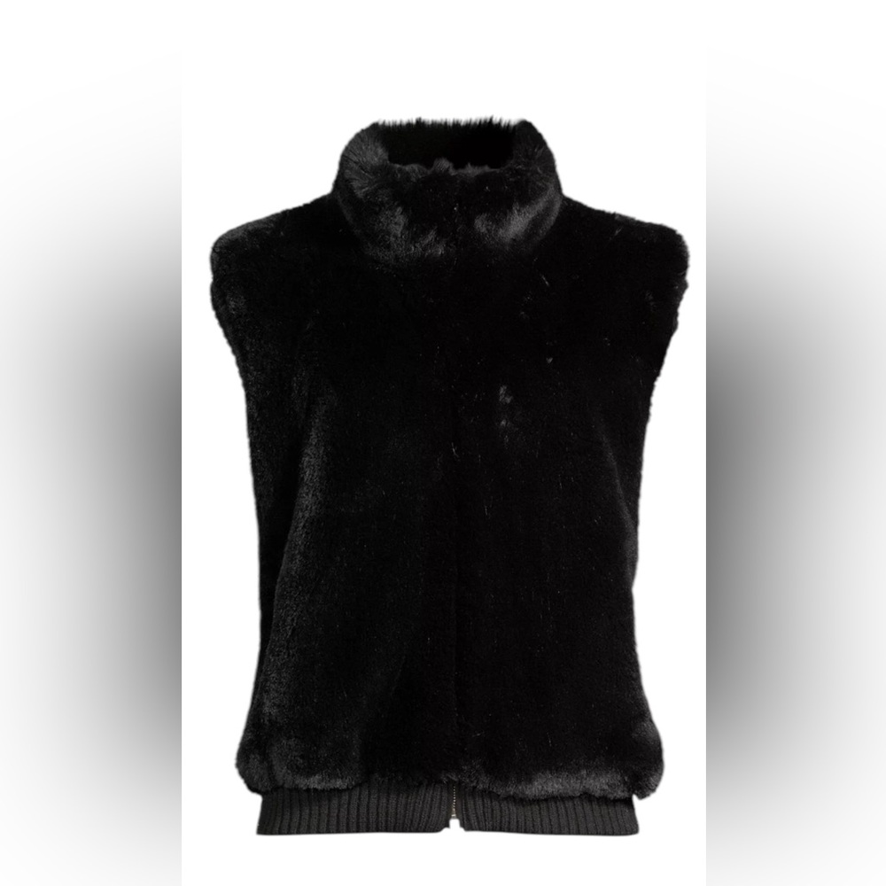 Surell Vest Faux Rabbit  Fur Black NWT